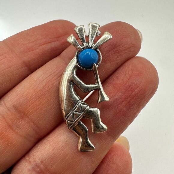 VTG Navajo Jim Calladitto Sterling Kokopelli Pendant Turquoise 925 18" necklace! - Picture 2 of 12